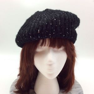 INC Women's Sequin Stretch Knit Beret Beanie Winter Hat